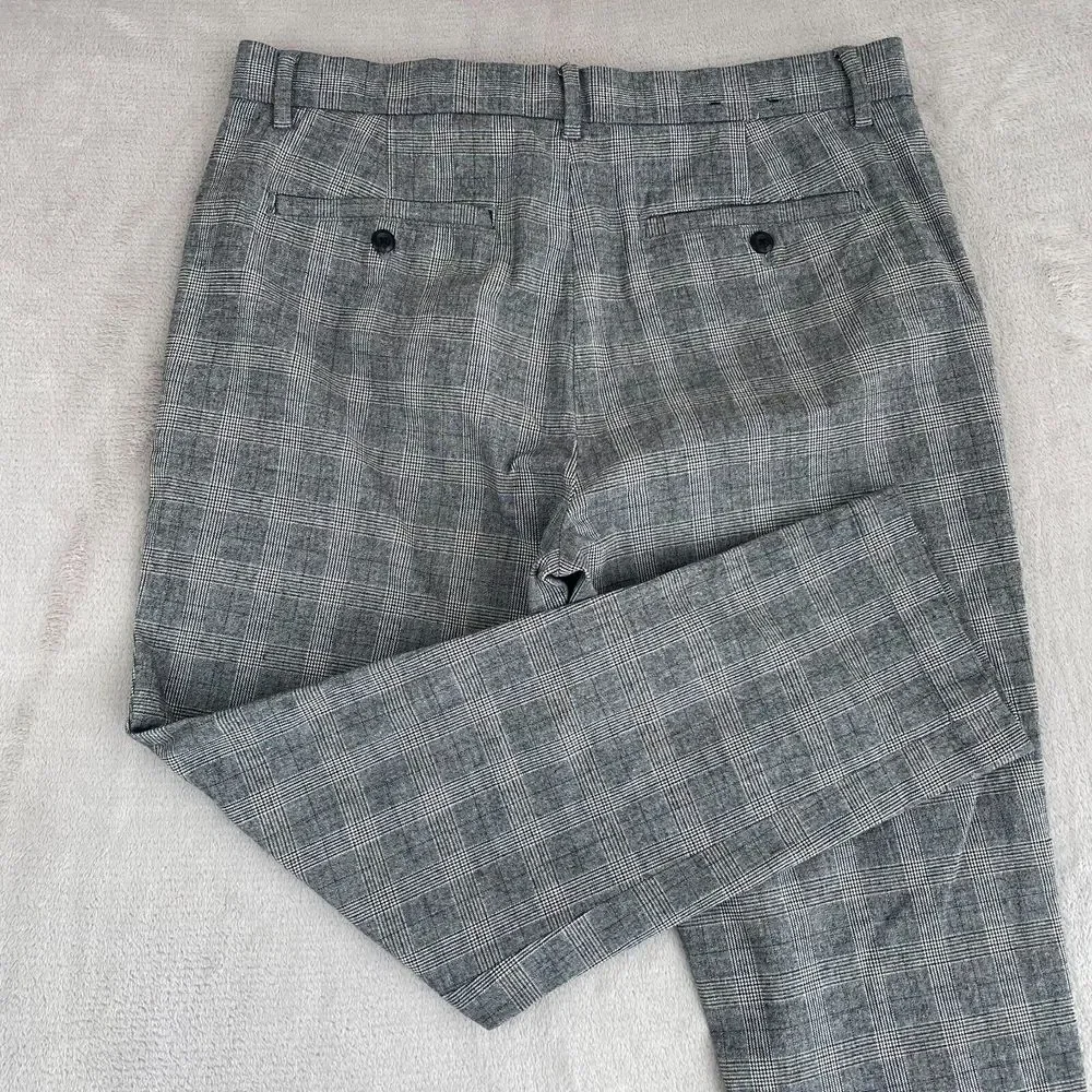 Banana Republic Plaid Grayson Pants Men 34x27‎ (Tag 33) Grey Slim Tapered Fit